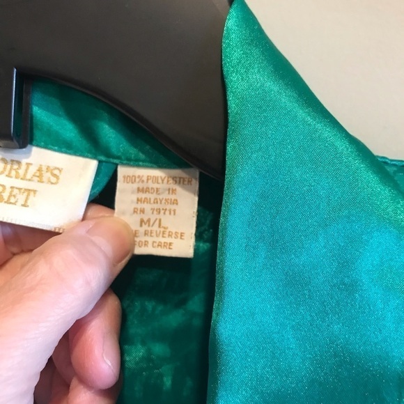 Vintage Victorias Secret Gold Label Paisley Green Satin Robe M/L - Picture 14 of 14